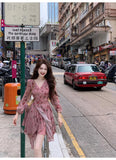 Ndyad pink floral V-neck long-sleeved dress HZ1024