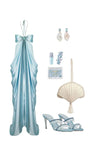 Ndyad Light Blue Sheath Birthday Dress Halter Neck Satin Party Dress Casual Evening Dress HZ1024