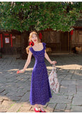 Ndyad Slim Tea Lace Square Neck Ruffle Edge Floral Dress HZ1024
