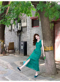 Ndyad retro floral ruffled temperament waist slit dress HZ1024