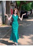 Ndyad retro floral ruffled temperament waist slit dress HZ1024