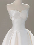 Ndyad Sweetheart Neck Satin White Long Prom Dress HZ1024
