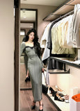 Ndyad patchwork mesh waist slimming knitted dress HZ1024