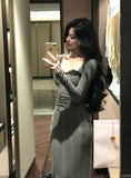 Ndyad patchwork mesh waist slimming knitted dress HZ1024