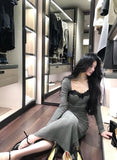 Ndyad patchwork mesh waist slimming knitted dress HZ1024