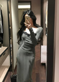 Ndyad patchwork mesh waist slimming knitted dress HZ1024