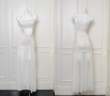 Ndyad White Mermaid Halter Long Prom Dress Chiffon Formal Dress Birthday Evening Dress HZ1024