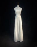 Ndyad A-Line Round Neck Bridal Gown Simple Modest Open Back Wedding Dress Satin Bridal Dress HZ1024