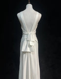 Ndyad A-Line Round Neck Bridal Gown Simple Modest Open Back Wedding Dress Satin Bridal Dress HZ1024