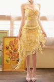 Ndyad Sweetheart Neck Sheath Short Birthday Dress Yellow Chiffon Party Dress Homecoming Dress HZ1024