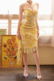 Ndyad Sweetheart Neck Sheath Short Birthday Dress Yellow Chiffon Party Dress Homecoming Dress HZ1024