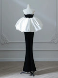 Ndyad Mermaid Velvet Puff Sleeves Black Long Prom Dress, Black Evening Dress HZ1024