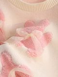 Ndyad Pink Bear Bow Round Neck Sweater HZ1024
