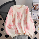 Ndyad Pink Bear Bow Round Neck Sweater HZ1024