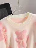 Ndyad Pink Bear Bow Round Neck Sweater HZ1024