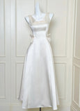 Ndyad A-Line Square Neck Birthday Dress Satin Sweet 16 Dress Graduation Dress HZ1024