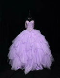 Ndyad Purple Ball Gown Sweetheart Neck Tulle Beaded Quinceanera Dress Sweet 16 Dress HZ1024
