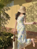 Ndyad retro pastoral style small flying sleeve floral long skirt HZ1024