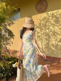 Ndyad retro pastoral style small flying sleeve floral long skirt HZ1024