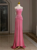 Ndyad Velvet Beads Pink Long Prom Dress, Pink Long Formal Dress HZ1024