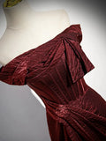 Ndyad Off Shoulder Burgundy Long Prom Dress, Burgundy Long Formal Dress HZ1024