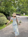 Ndyad floral pastoral style puff sleeve square neck dress HZ1024