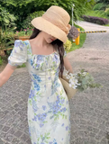 Ndyad floral pastoral style puff sleeve square neck dress HZ1024