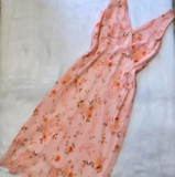 Ndyad V-neck Sheath Floral Chiffon Homecoming Dresses, Short Peach Prom Dresses HZ1024