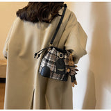 Ndyad woolen plaid crossbody bucket bag HZ1024