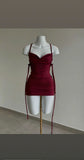 Ndyad Bodycon Spaghetti Strap Formal Dress Short Party Dress Satin Burgundy Homecoming Dress HZ1024
