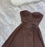 Ndyad Chocolate A-Line Short Birthday Party Dress Spaghetti Strap Homecoming Dress HZ1024
