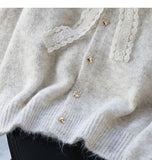 Ndyad lace lace-up thickened soft knitted cardigan HZ1024