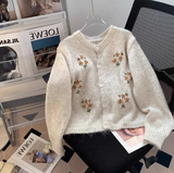 Ndyad Style Round Neck Embroidered Knitted Cardigan Sweater HZ1024
