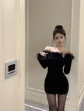 Ndyad patchwork one-shoulder waisted hip skirt HZ1024