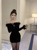 Ndyad patchwork one-shoulder waisted hip skirt HZ1024