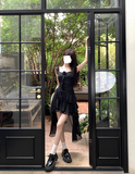 Ndyad Square Neck Black Ruffle Suspender Dress HZ1024