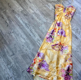 Ndyad Spaghetti Strap Sheath Long Prom Dresses, Floral Silk Guest Dresses, Yellow Formal Evening Dresses HZ1024