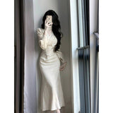 Ndyad Chinese retro long-sleeved v-neck slim dress HZ1024