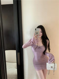 Ndyad sexy hot girl style mesh long sleeves U-neck off-shoulder hip skirt HZ1024