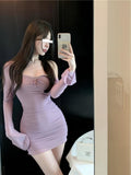 Ndyad sexy hot girl style mesh long sleeves U-neck off-shoulder hip skirt HZ1024