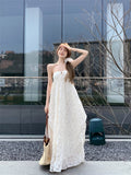 Ndyad holiday style French A-line halter neck backless long dress HZ1024