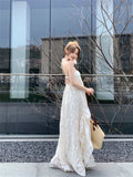 Ndyad holiday style French A-line halter neck backless long dress HZ1024