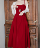 Ndyad Kong style retro red velvet suspender dress HZ1024