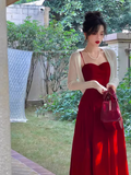 Ndyad Kong style retro red velvet suspender dress HZ1024