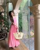 Ndyad holiday style a-line pink sleeveless backless suspender dress HZ1024