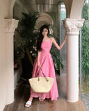 Ndyad holiday style a-line pink sleeveless backless suspender dress HZ1024