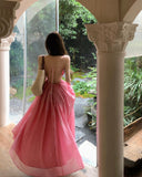Ndyad holiday style a-line pink sleeveless backless suspender dress HZ1024