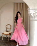 Ndyad holiday style a-line pink sleeveless backless suspender dress HZ1024