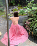 Ndyad holiday style a-line pink sleeveless backless suspender dress HZ1024