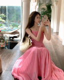 Ndyad holiday style a-line pink sleeveless backless suspender dress HZ1024